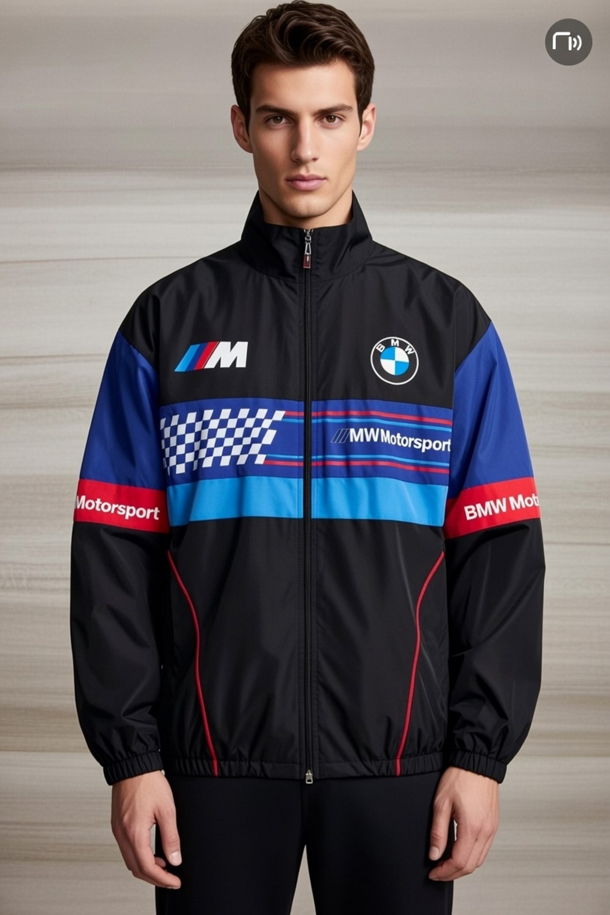 Lushen Bmw ///m Unisex Paraşüt Kumaş Oversize Dijital Baskılı Siyah Rüzgarlık Yağmurluk İnce Ceket görsel 2
