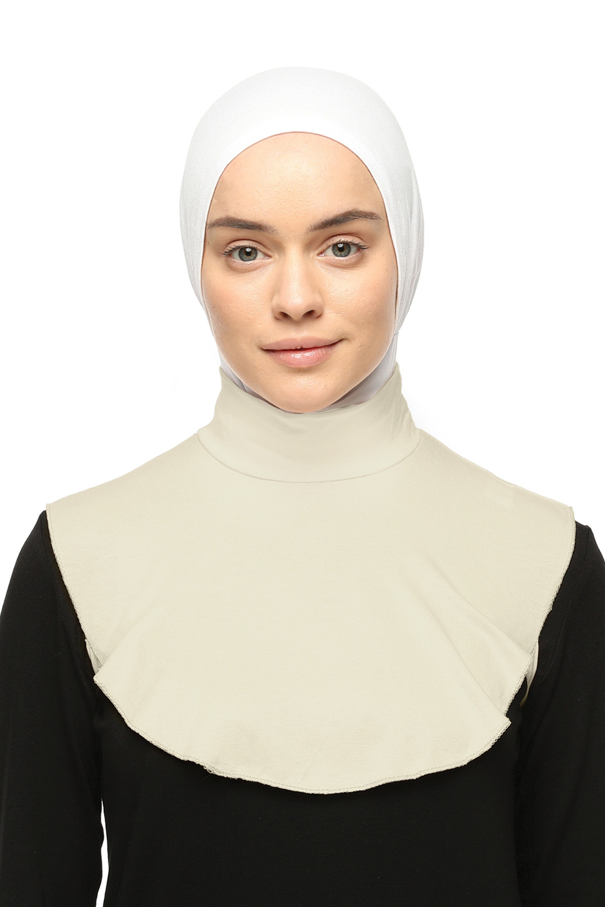 Plain Turtleneck Combed Cotton Modest Neck Collar - Cream
