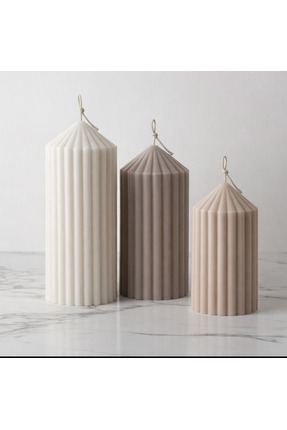 Mumoda Candle House Dekoratif Mum 3 Parça Oluklu Silindir Mum