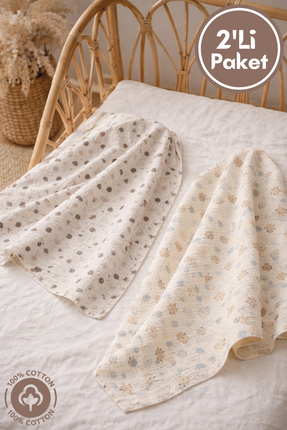Miniel Unisex Bebek %100 Organik Pamuklu Wood Baskılı Çok Amaçlı Müslin Örtü ...