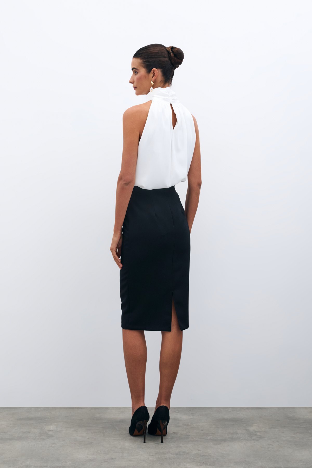 Sateen Düz Kalem Etek - Siyah görsel 8
