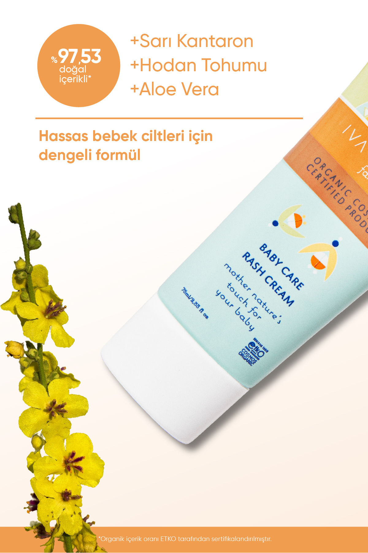 Iva Natura Organik Sertifikalı %98 Doğal Onarıcı Ve Önleyici Bebek Pişik Kremi Sarı Kantaron Özlü 75ml fotoğrafı 3 (önizleme)