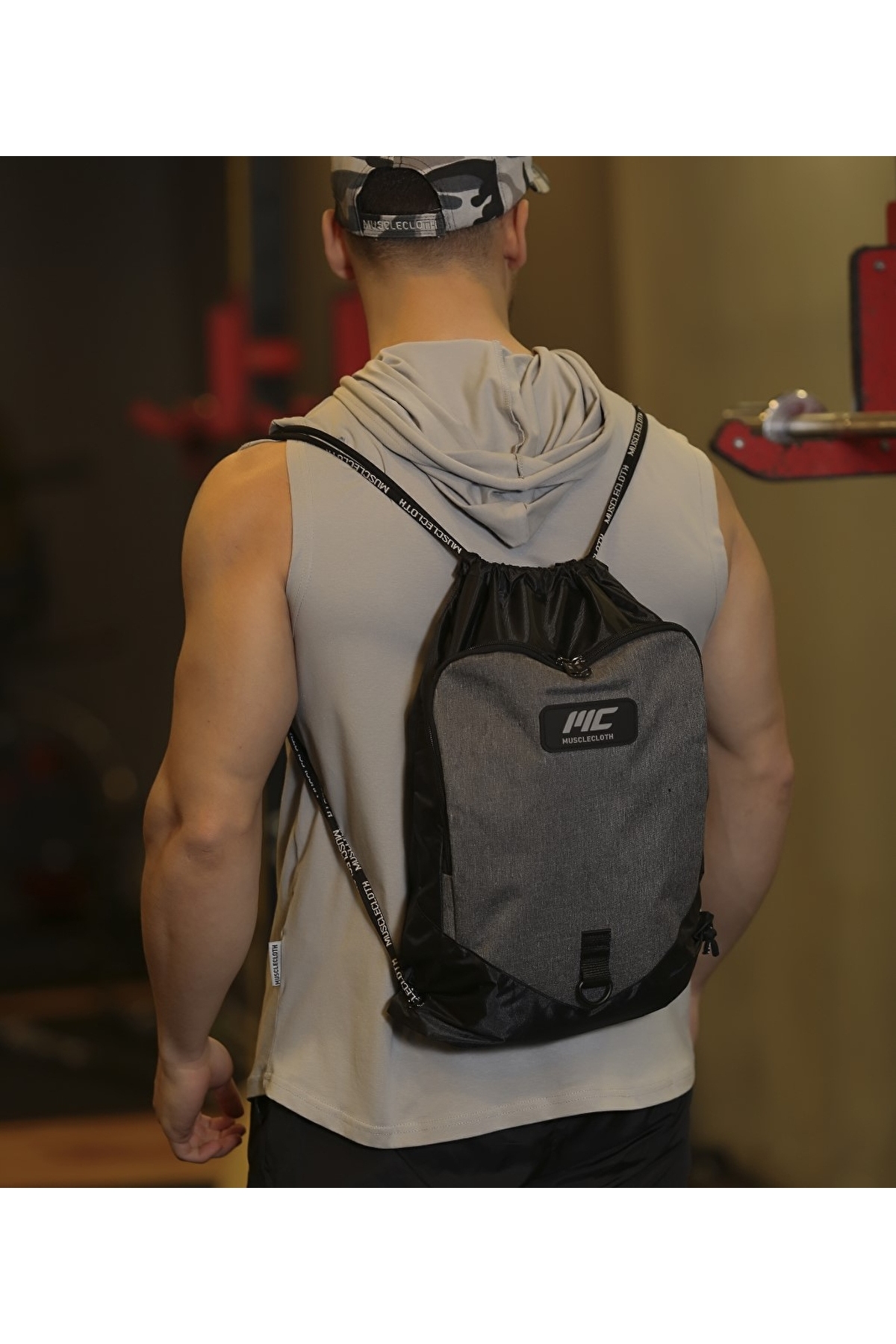 MUSCLECLOTH  Sackpack Spor Çanta Siyah Gri - Görsel 3