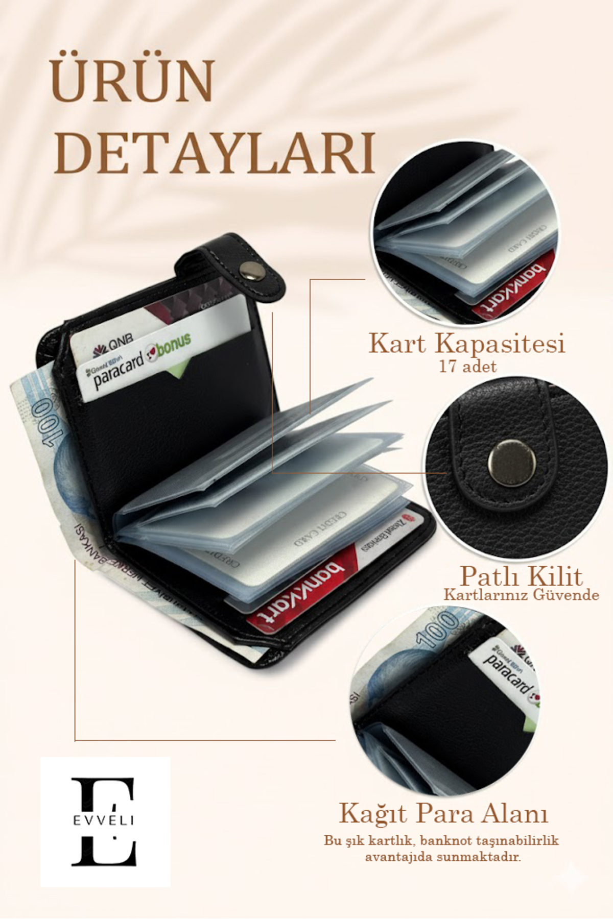 EVVELİ  Erkek Cüzdan Kartlık Seti | Siyah Deri Bileklik & Anahtarlık Hediyelik - Görsel 2