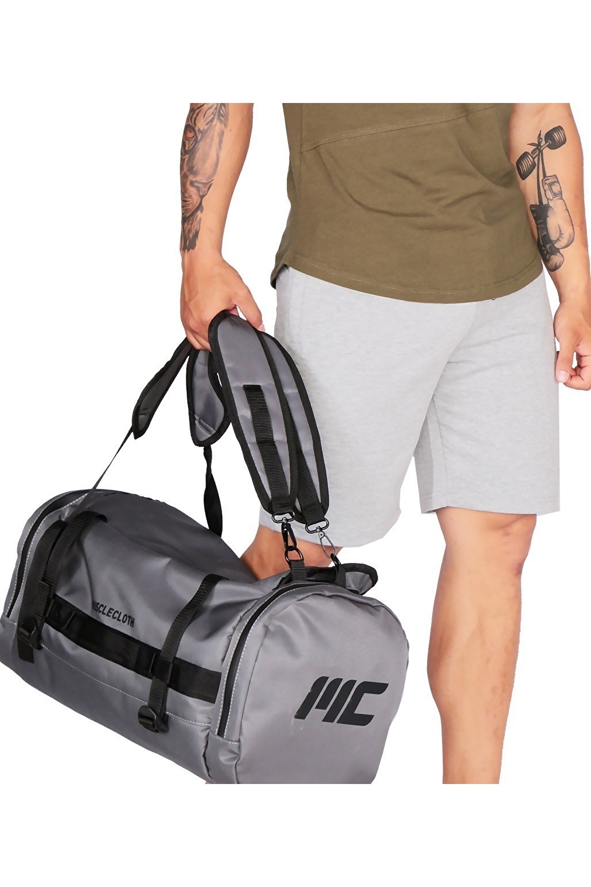 MUSCLECLOTH Convertible Spor Çanta Gri 40 L görsel 5