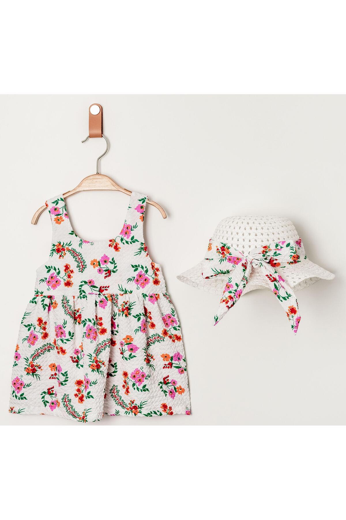 Chicsy Baby Tatlı Çiçek Desenli Şapkalı Fiyonklu Kız Bebek Elbisesi fotoğrafı 4 (önizleme)