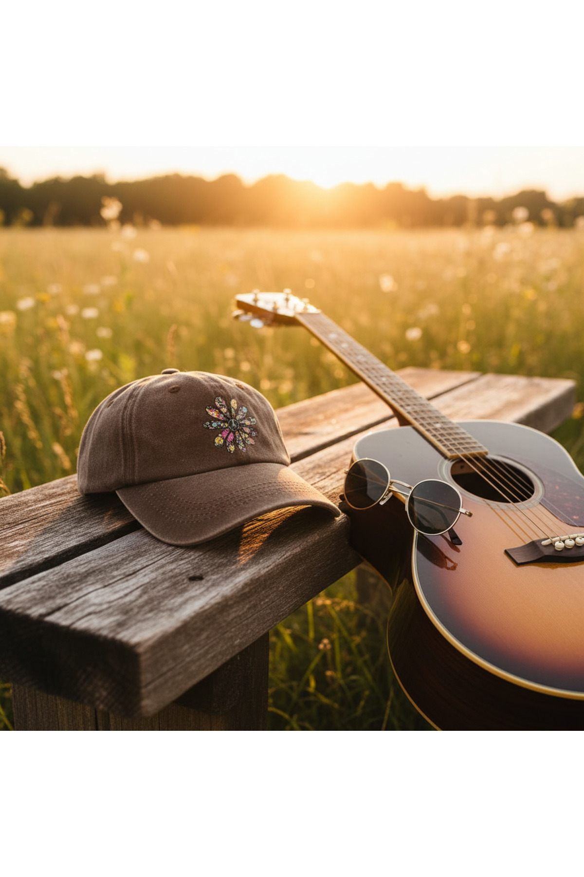 DesDesign  Boho Çiçek Peace Baskılı Şapka – Kahverengi Yıkamalı Unisex Cap - Görsel 2