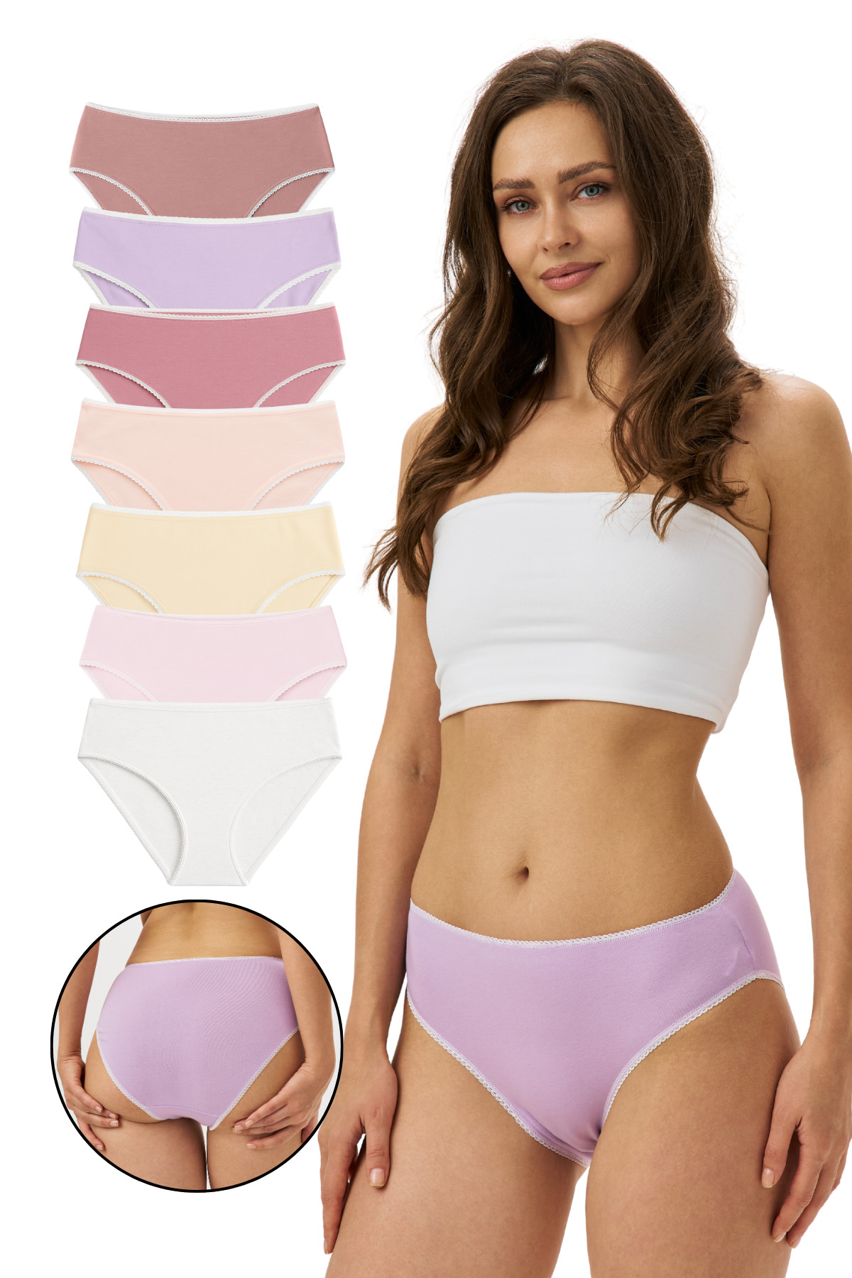 PAMORA Дамски комплект от 7 бикини – 95% памук, 5% еластан – цветен – удобно ...