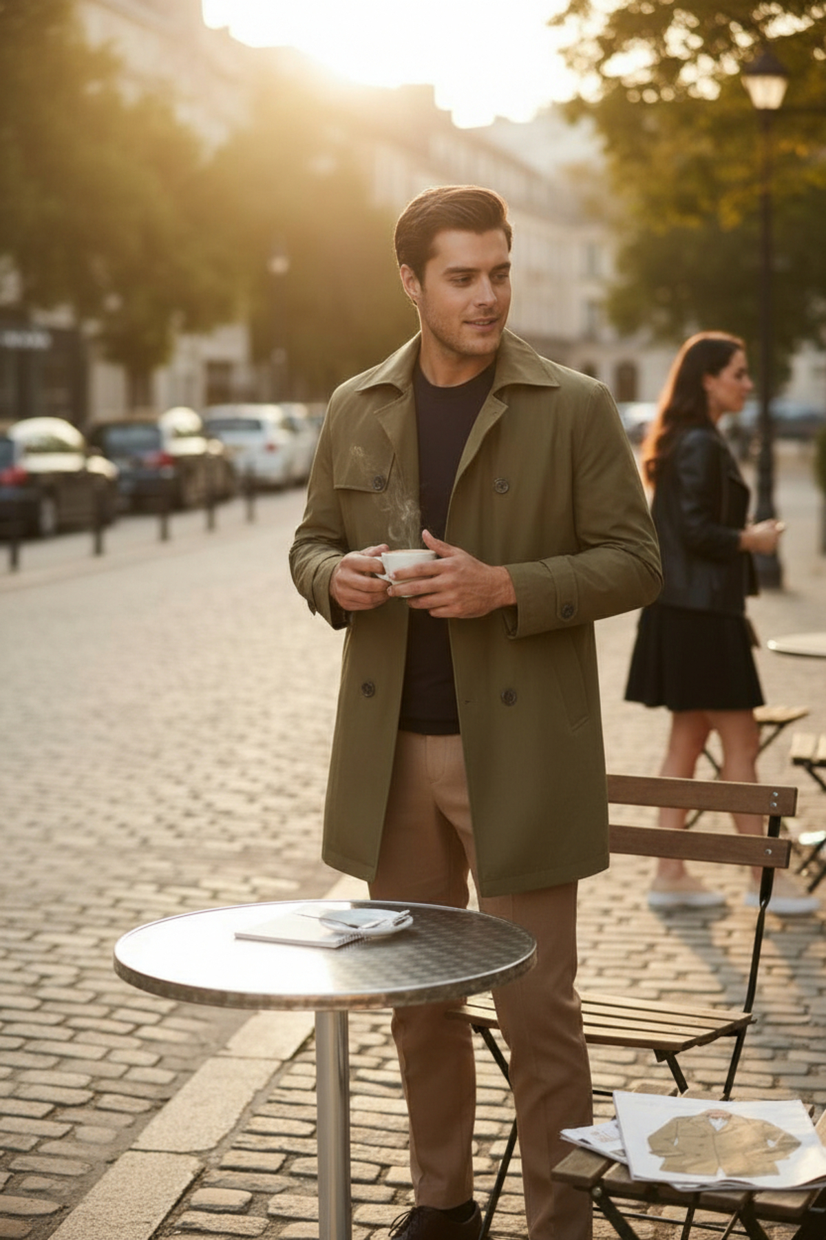 Frappoli  Madrid Erkek Haki Kruvaze Yaka Standard Fit Pamuklu Trençkot