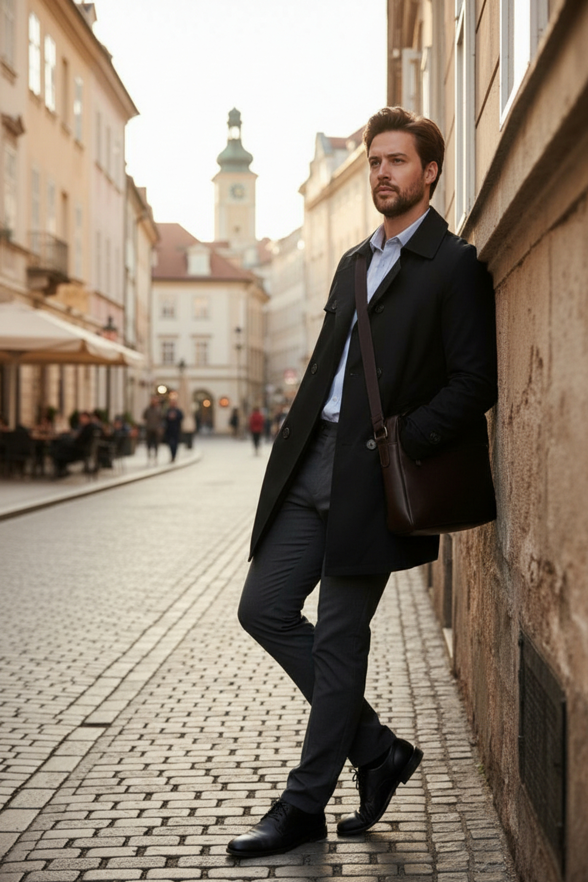 Frappoli  Madrid Erkek Siyah Kruvaze Yaka Standard Fit Pamuklu Trençkot - Görsel 6