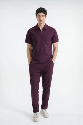 LİZY STORE Nolan -Mürdüm Erkek Fermuarlı Hemşire Doktor Üniforma Takım Scrubs...