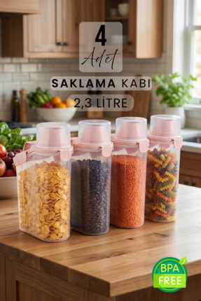 Siyempi 2300ml 4'lü Kırılmaz Erzak Saklama Kabı Seti Sızdırmaz Çift Contalı G...
