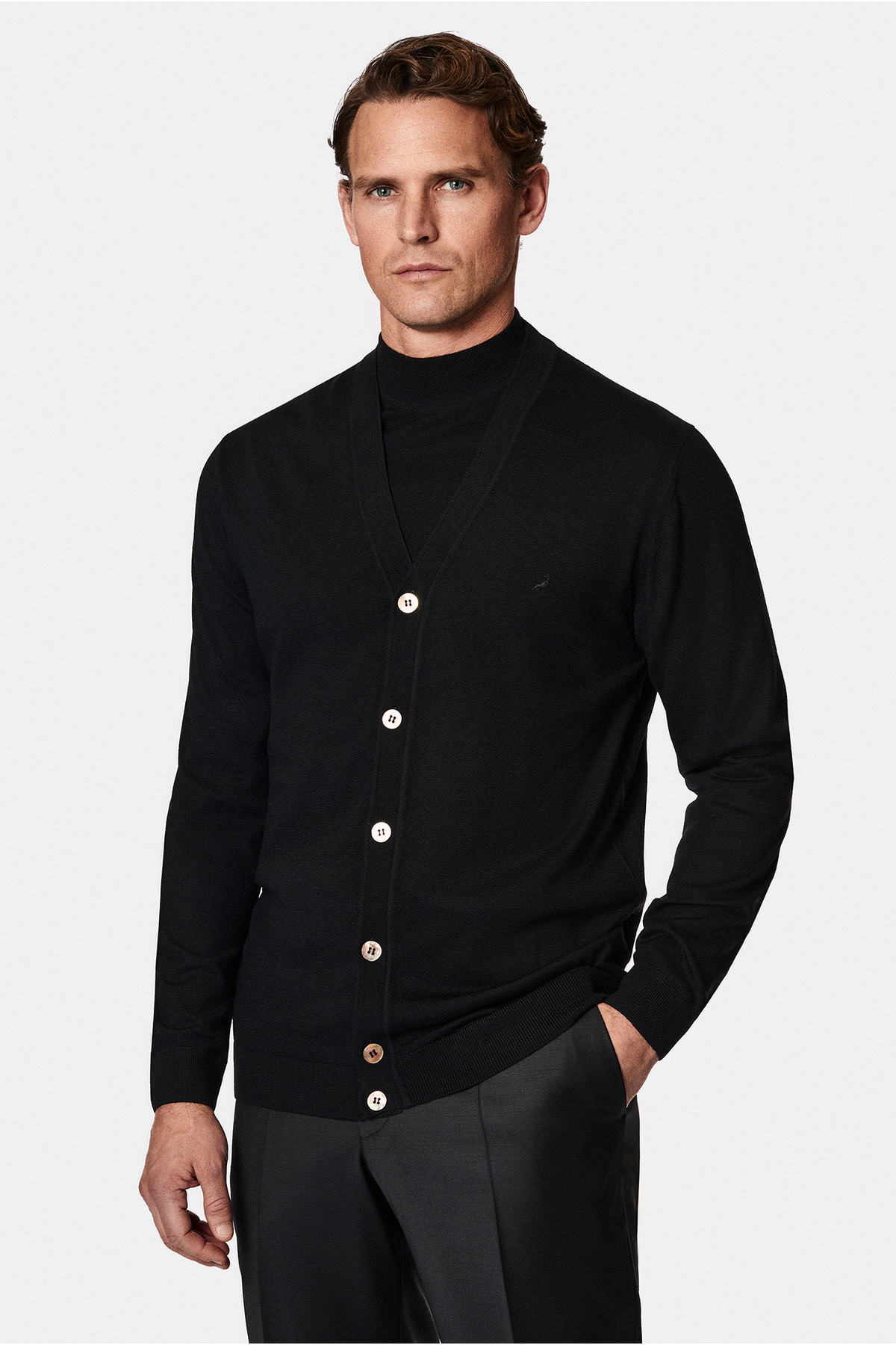 کیگیلی ژاکت بافتنی پشمی دوزی شده دکمه دار یقه هفت