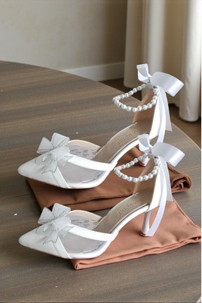 Famels Kısa Topuklu Ayakkabı İncili ve Baretli Fiyonklu Abiye Ayakkabı Parti ...