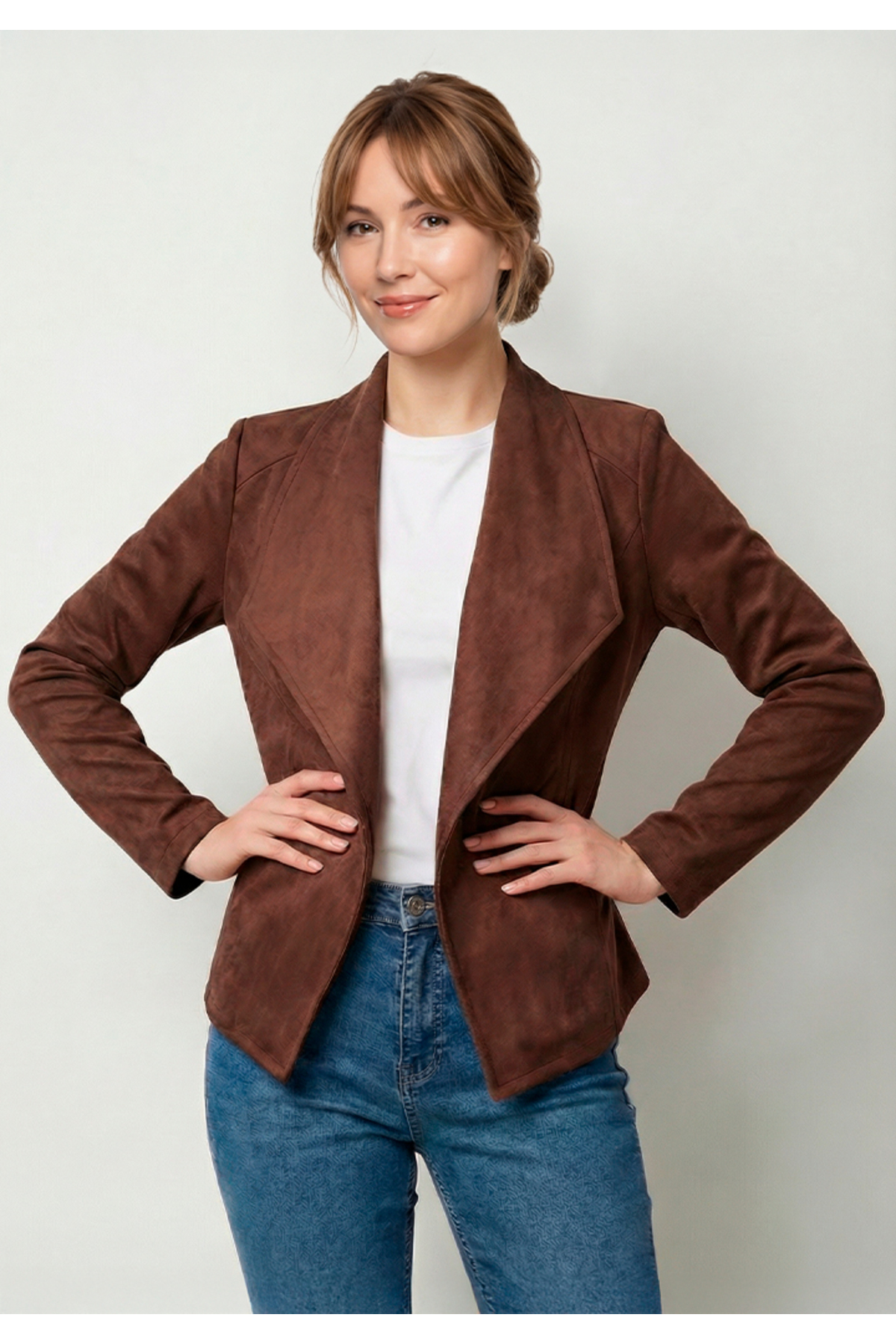 Little Visqon  Kadın Uzun Kollu Önü Açık Yakalı Süet Ceket