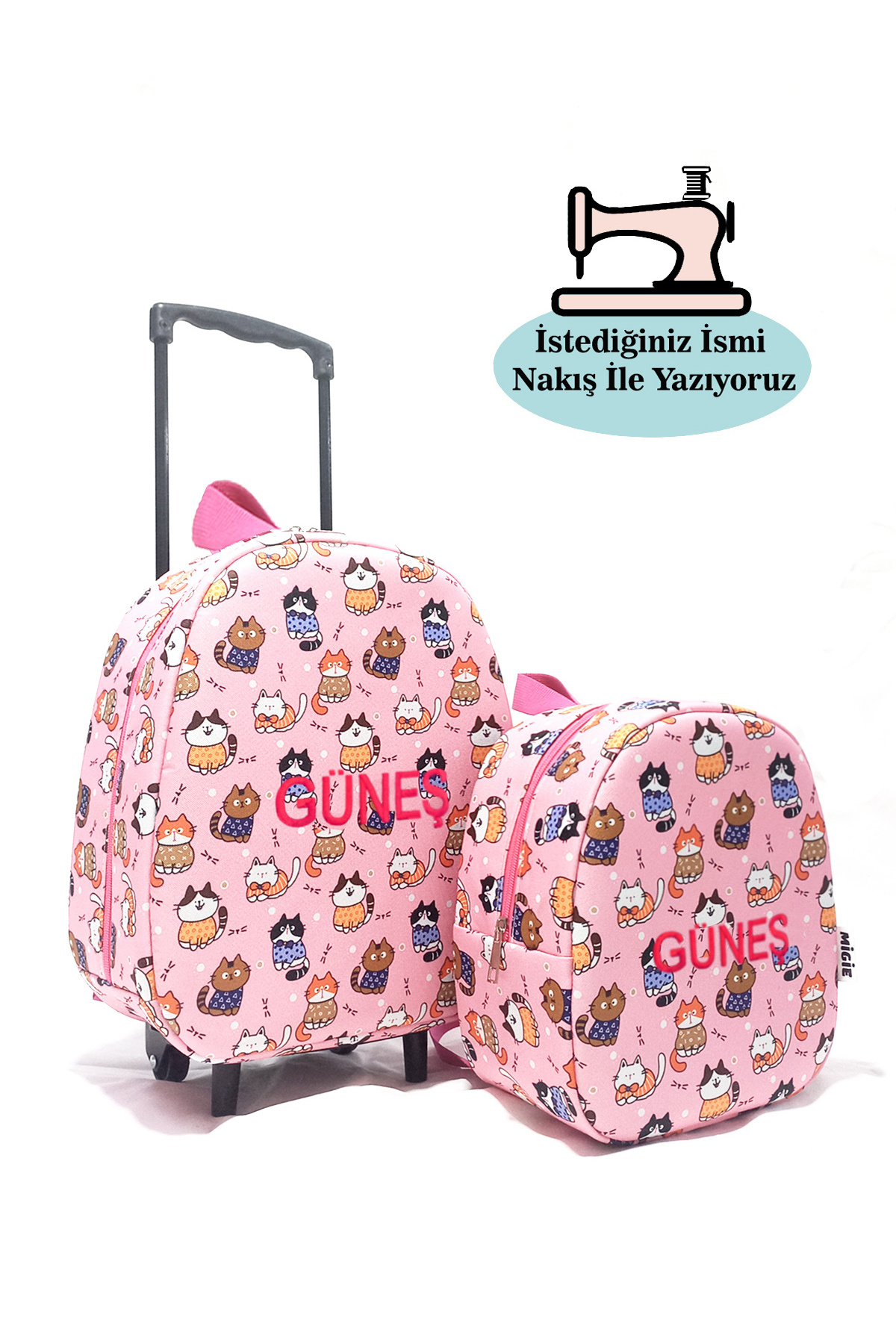 Personalized Named Squeegee Bag and Backpack Kindergarten/Nursery Set (Set of 2) Pink Cats 2-6Years