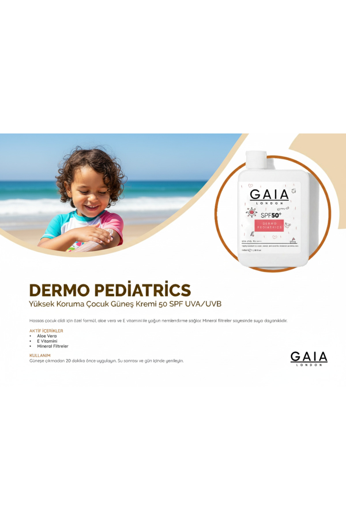 Gaia London Çocuklar Için Cildi Suya, Tere Ve Kuma Karşı Çok Dayanıklı 50spf Uva/uvb 120ml Güneş Kremi fotoğrafı 6 (önizleme)