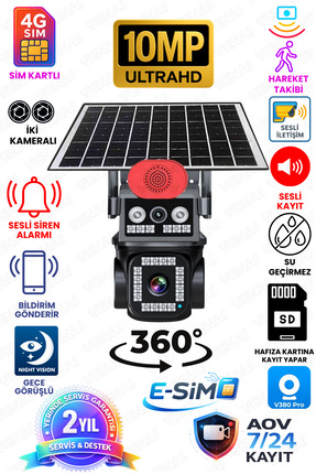 Venas 2 Kameralı Sim Kartlı 7/24 Kayıt Yapabilen Gece Görüşlü Güneş Panelli G...