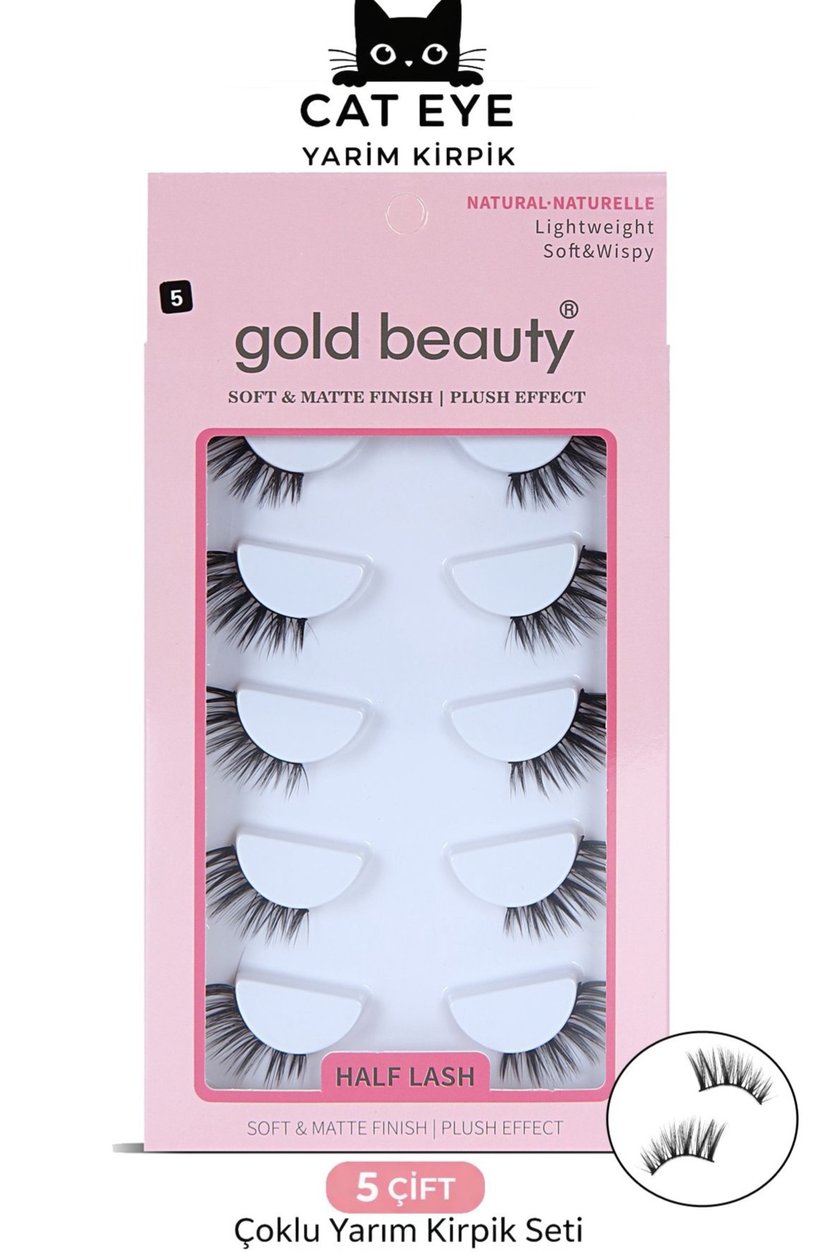 Cat Eye Yarım Kirpik Seti 5 Çift – Doğal Görünümlü Half Lash Wispy Takma Kirpik — Sblon-PBHalf — تصویر 2 از 3