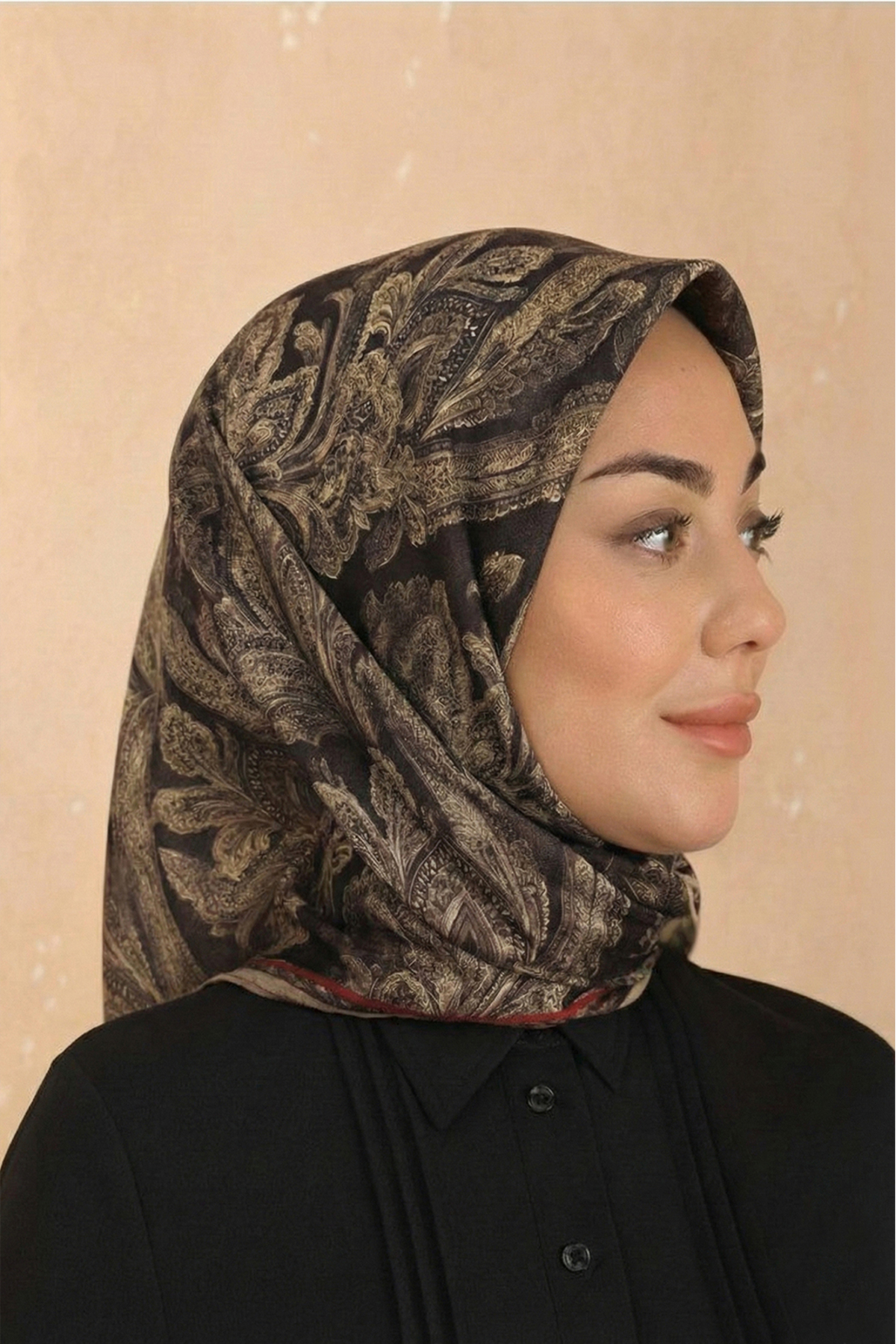 Acı-Kahve Desenli Soft Keten Eşarp