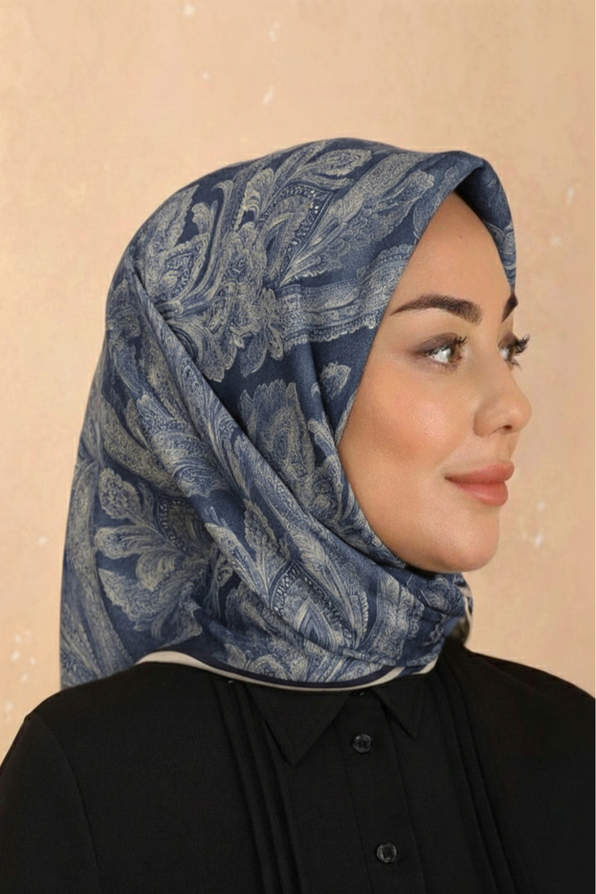 Açık-Lacivert Desenli Soft Keten Eşarp