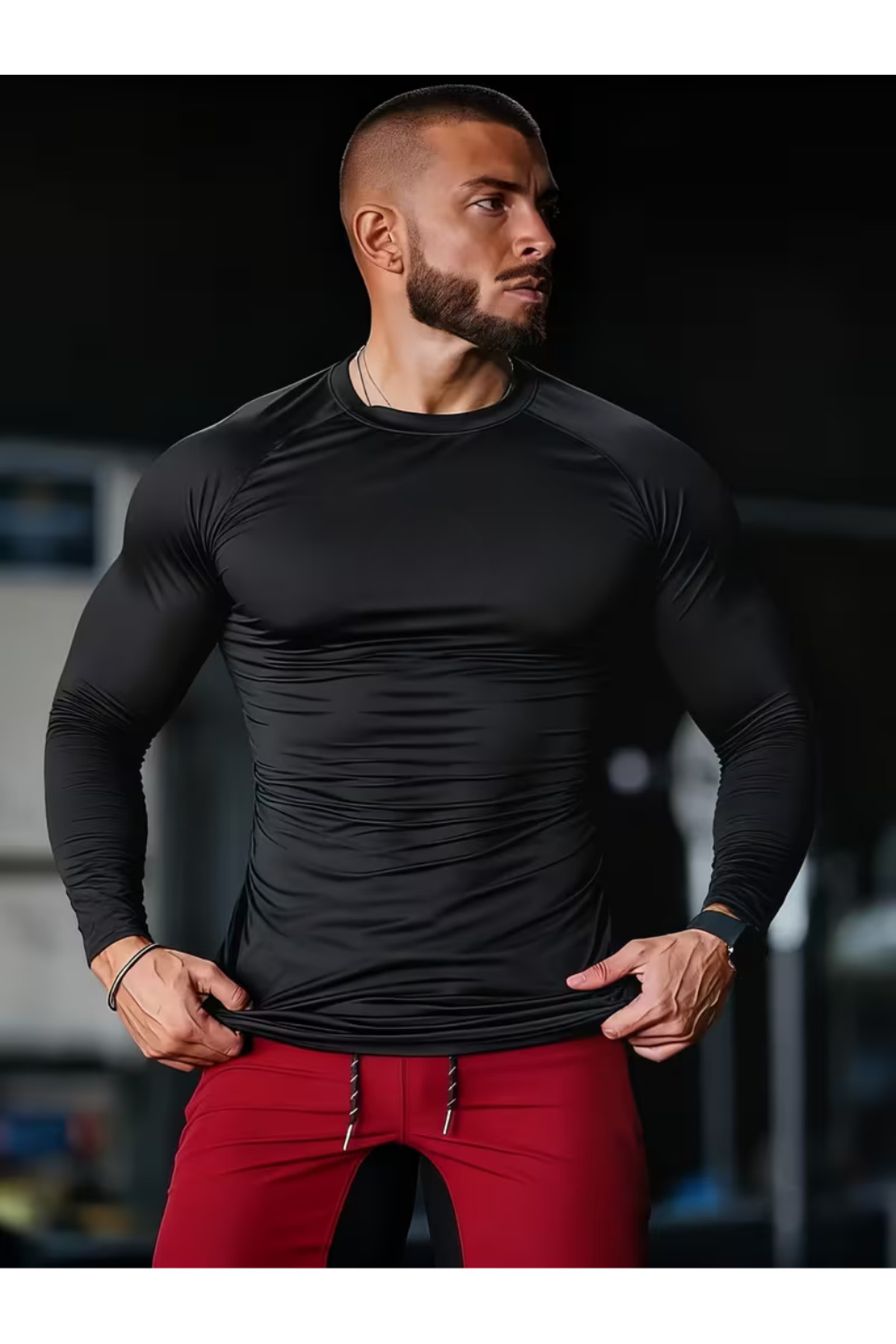 AY10 Compression Uzun Kol Futbol Body Uzun Kol Fitness Body Gym Body Sporcu Uzun Kol Fitness Body Siyah