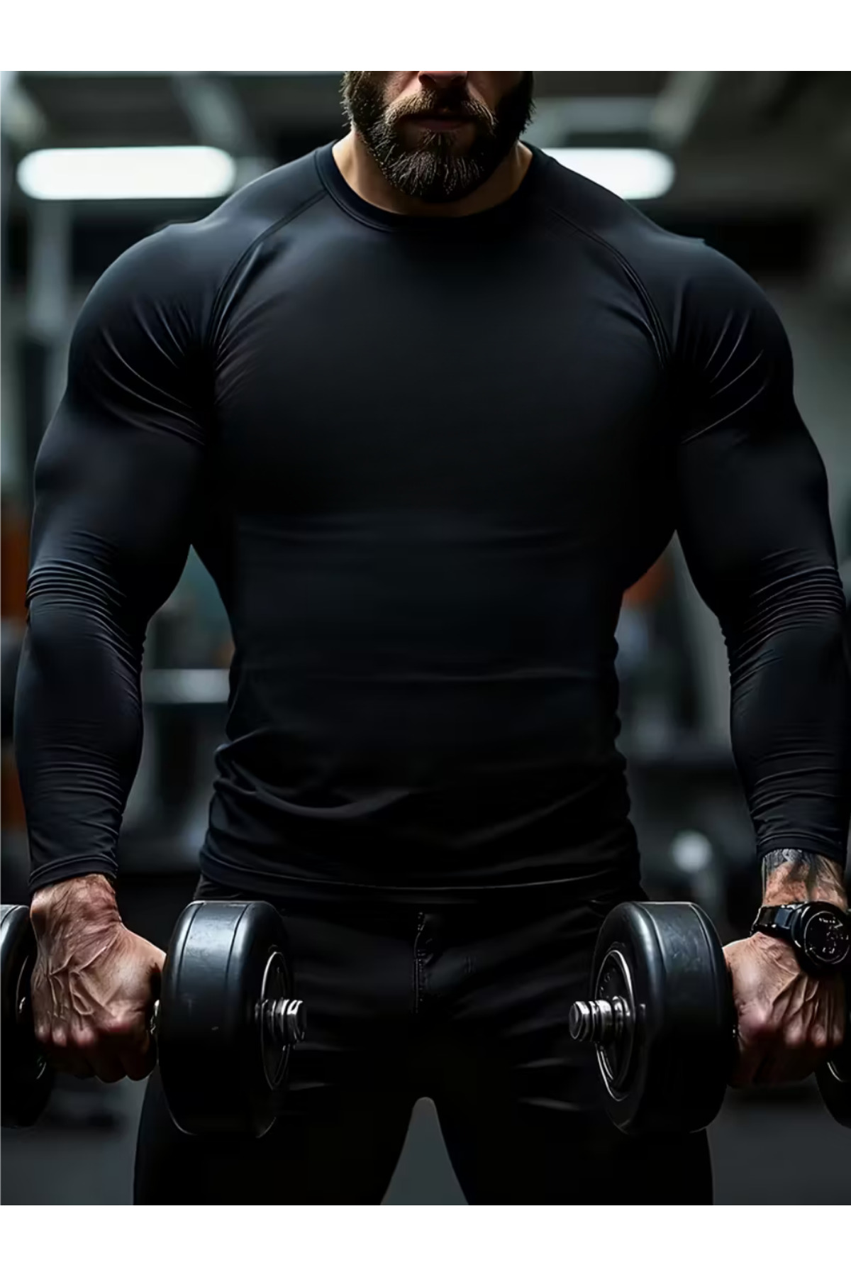 AY10 Compression Uzun Kol Futbol Body Uzun Kol Fitness Body Gym Body Sporcu Uzun Kol Fitness Body Siyah görsel 3