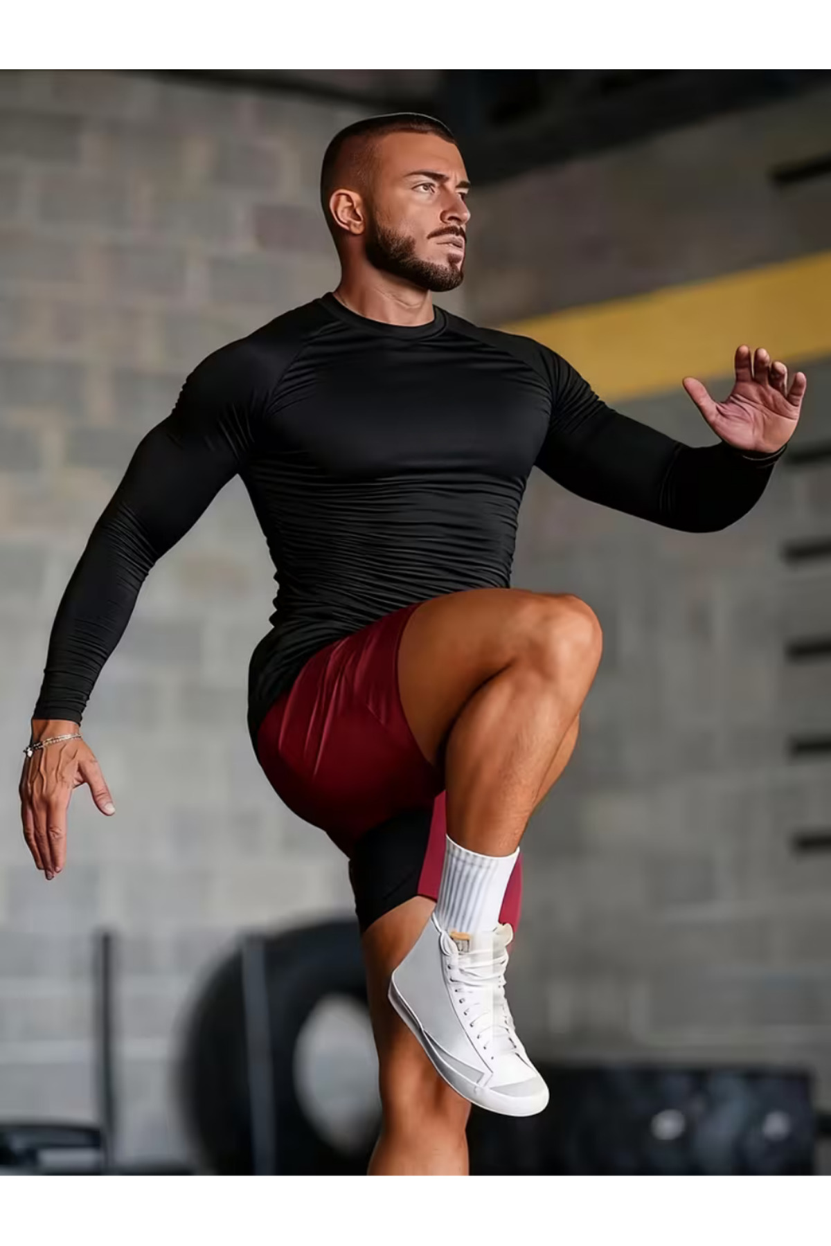 AY10 Compression Uzun Kol Futbol Body Uzun Kol Fitness Body Gym Body Sporcu Uzun Kol Fitness Body Siyah görsel 7