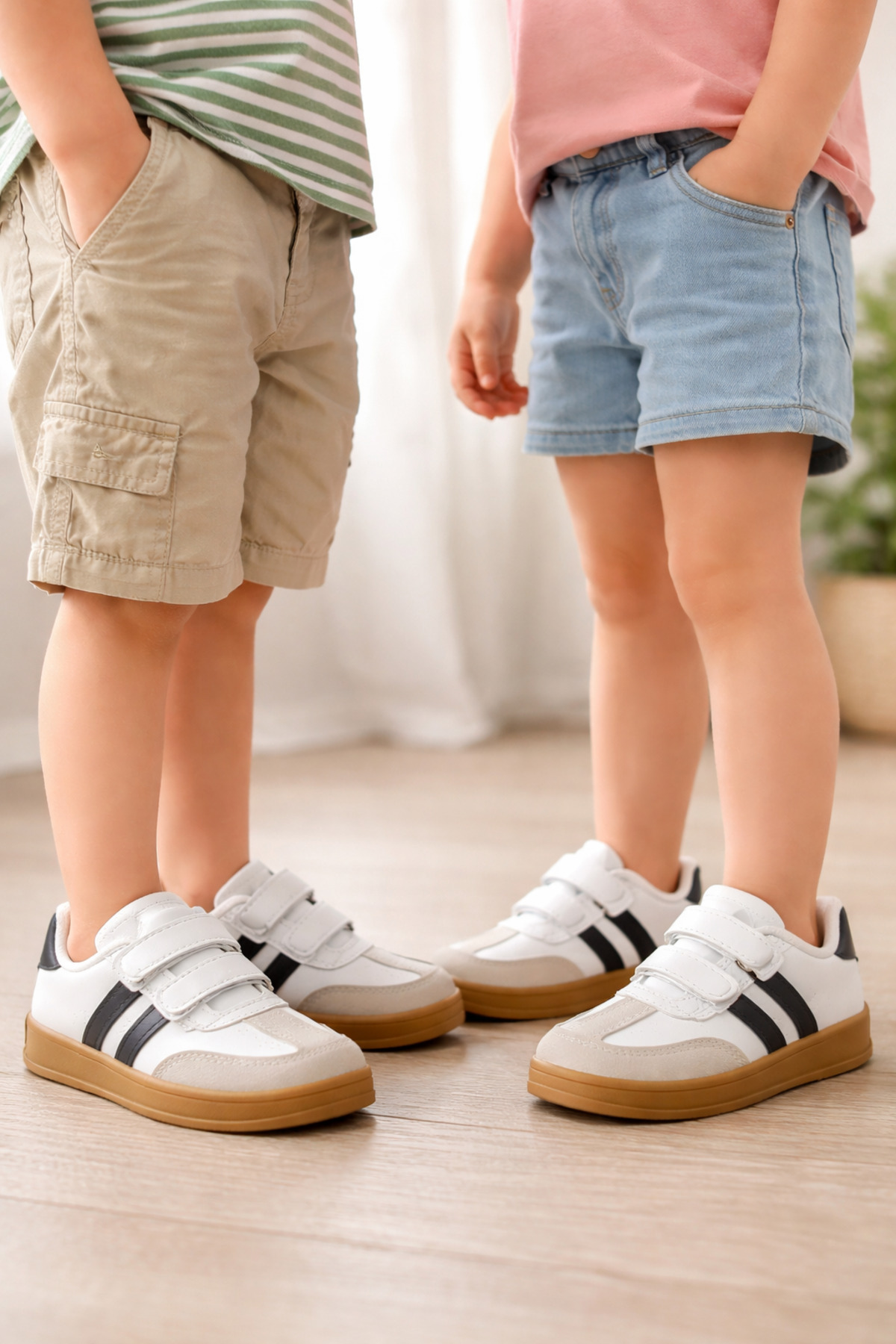 ALTUNTAŞ Boys - Girls Kids Velcro Non-Slip Sole Everyday Sneakers School Shoes Beige