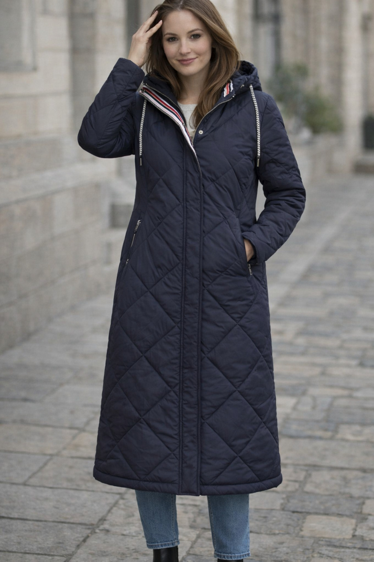 PALMERO  ŞİŞME UZUN KAPİTONE MONT ŞERİTLİ / BAKLAVA DESEN - Görsel 2