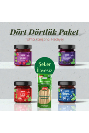 Harras Ş.İlavesiz %65 Meyveli Reçel 4'lü Set (275 gr) x4 (Tahta Karıştırıcı H...