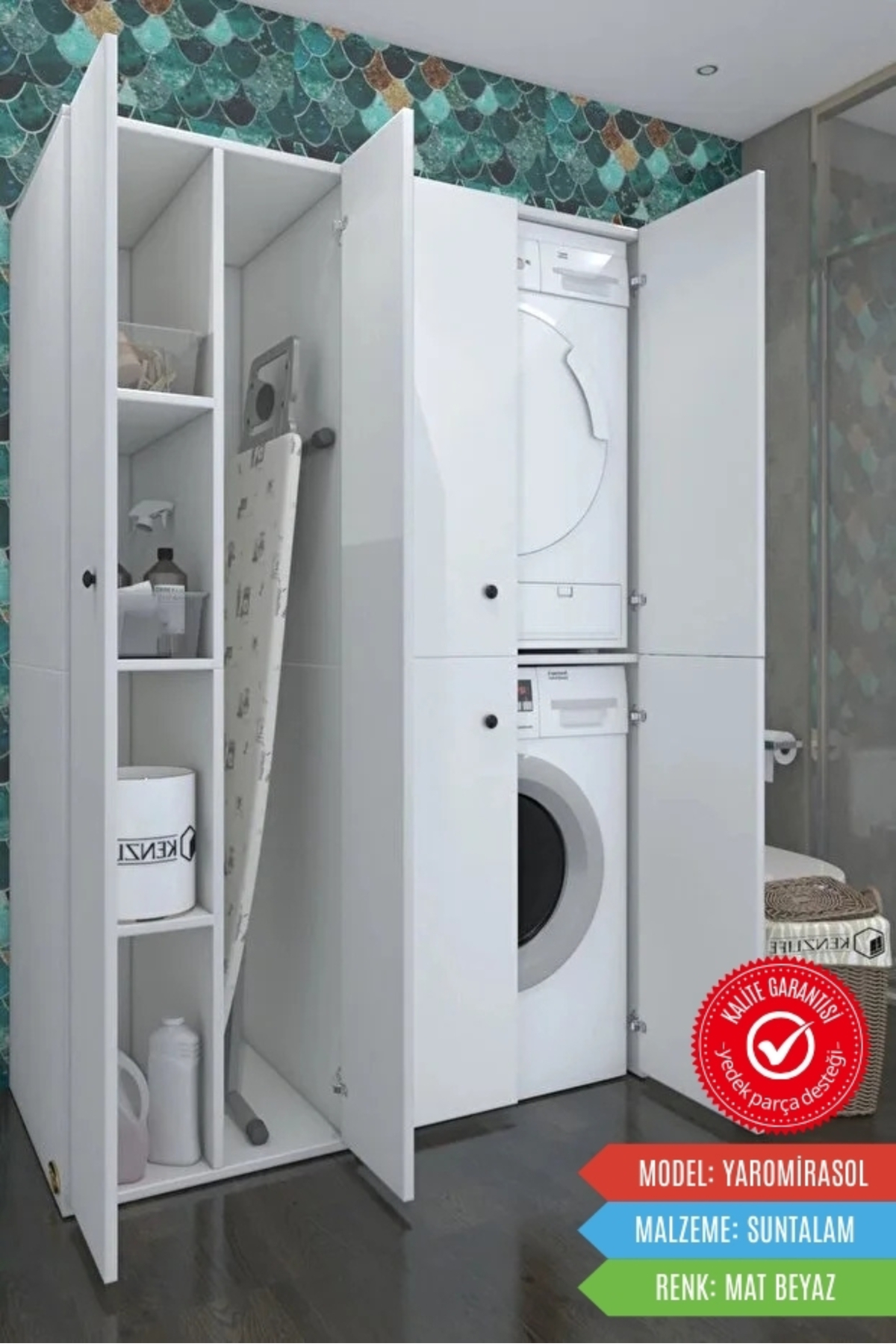 Kenzlife Çamaşır-Kurutma Makinesi Dolabı Kapaklı Yaromira Sol Byz