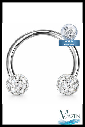 MAZEN Kristal Taşlı Akrilik Kaplamalı Kararmaz Cerrahi Çelik Nal Piercing ( B...
