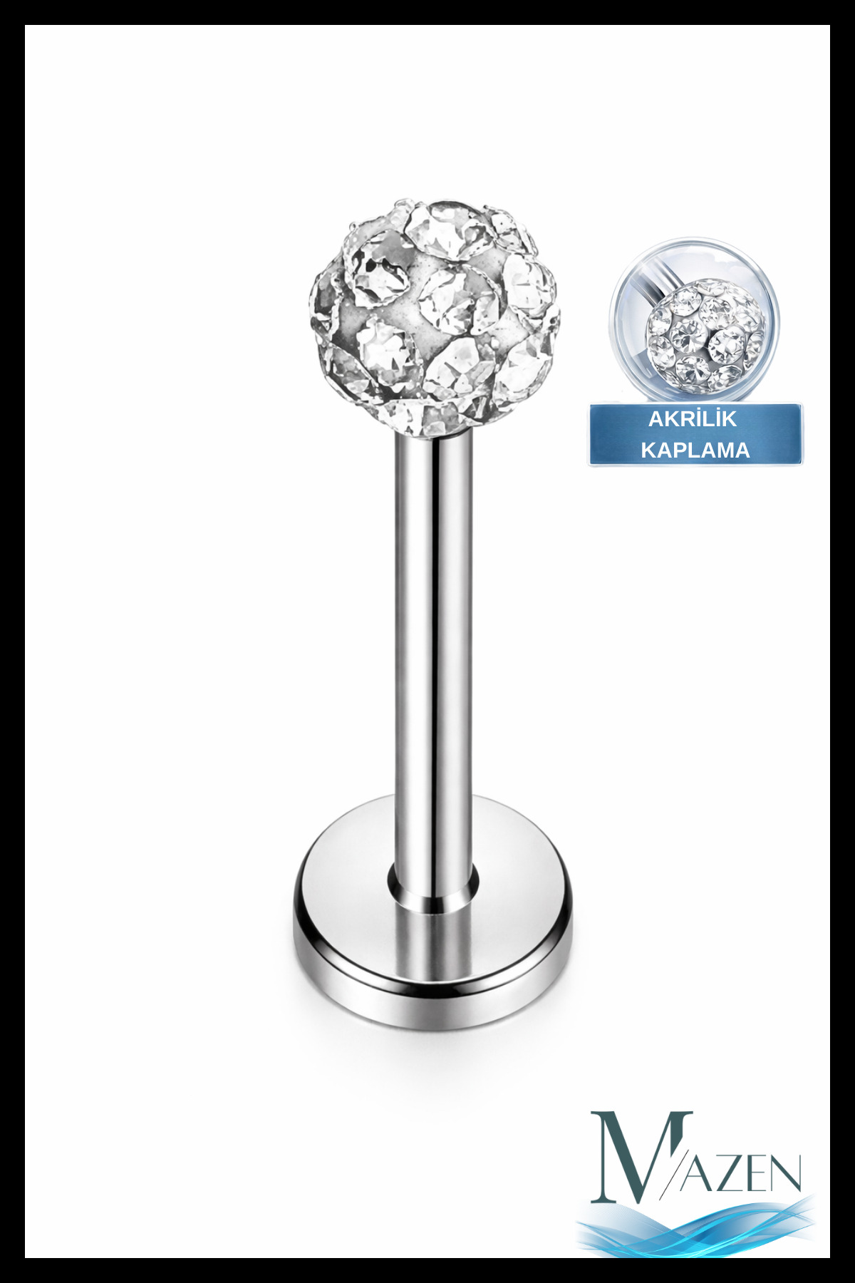 Stainless Blackout Surgical Steel Zircon Stoned Cartilage Lip Nose Tragus Piercing (white)