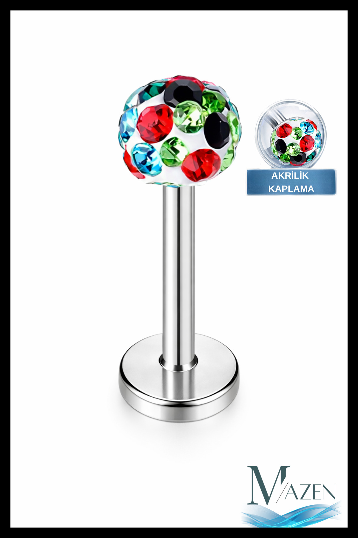 Zircon Piercing | 8 Mm Color | Uncolored Steel | Cartilage Tragus Lip | Single Ball