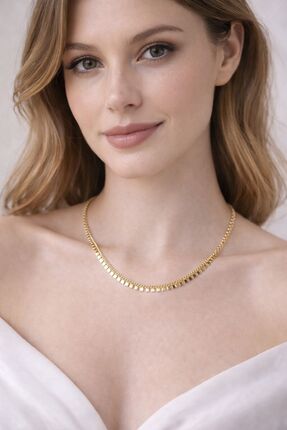 sheenez Gold Ezme Yassı Pul Kadın Çelik Kolye