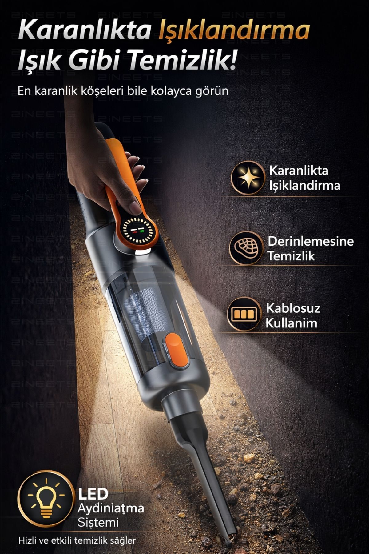 Zineets Büyük Boy 22.000Pa Süper Güçlü Dikey Işıklı Kablosuz