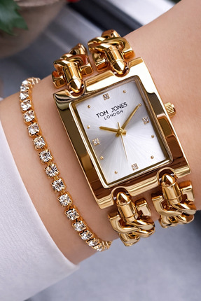 Tom Jones Orjinal 2 Yıl Garantili Zincir Kordon Kadın Kol Saati+Bileklik Hedi...