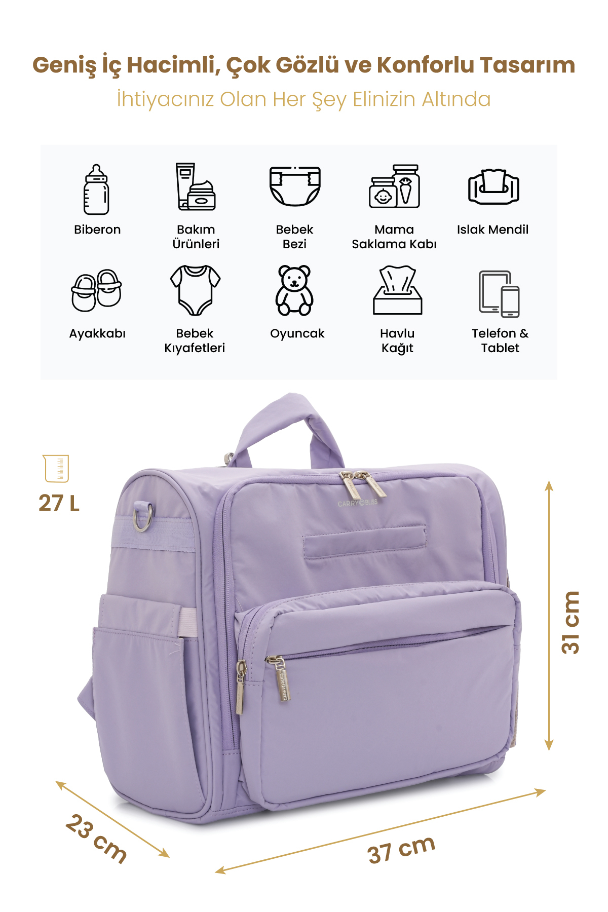carry bliss BlissMate Anti-Bakteriyel Astarlı Doğum ve Yeni Doğan Çıkışı İçin Anne Bebek Sırt Çantası fotoğrafı 2 (önizleme)