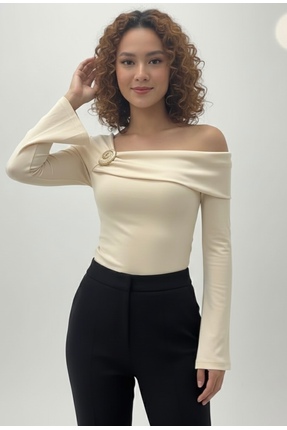 DOEDA MODA Kadın Tek Omuz Aksesuarlı Modal Kumaş Bluz