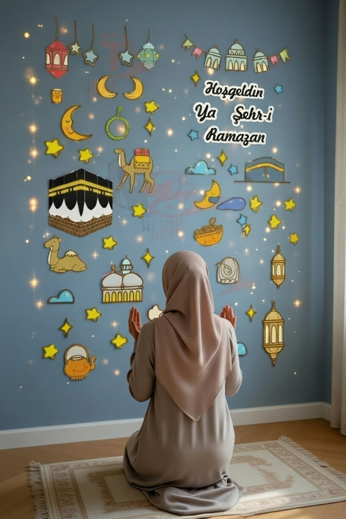 Kt Grup Ramazan Ayı Temalı Süsleme, Kabe Ve Ramazan Figürleri Cam Duvar Sticker Seti fotoğrafı 2 (önizleme)