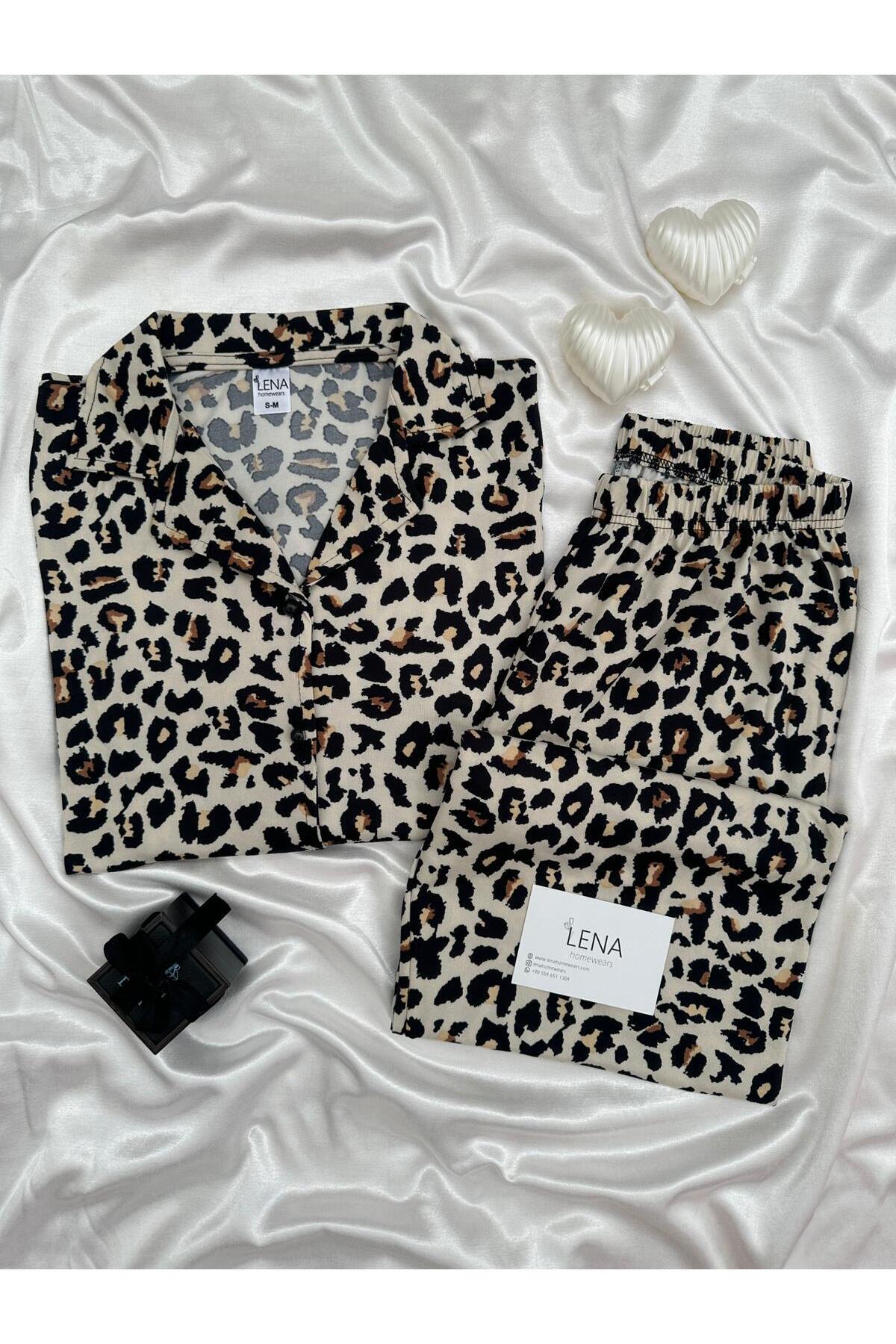 Leopard Patterned Long Sleeve Milan Pajamas Set