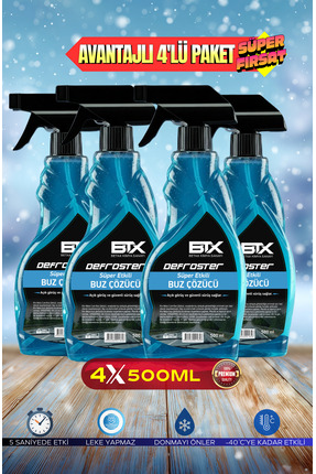 Betax 4 ADET - Araç Cam Kapı Buz Çözücü Buzlanma Önleyici Sprey 500ml X 4 Adet