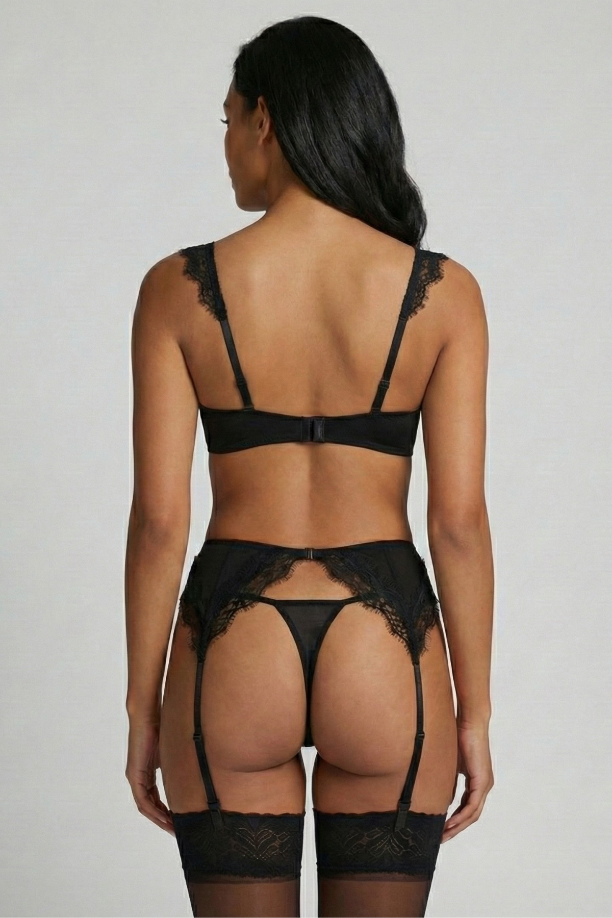 Laperissa  Siyah Micro Dantel Detaylı Jartiyerli Kapsız Örme İç Çamaşırı Takımı - Görsel 3