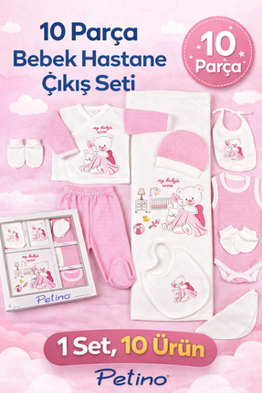 Petino Çok Amaçlı 10 Parça Ayı Nakışlı Pembe Yenidoğan Hastane Çıkışı – %100 ...