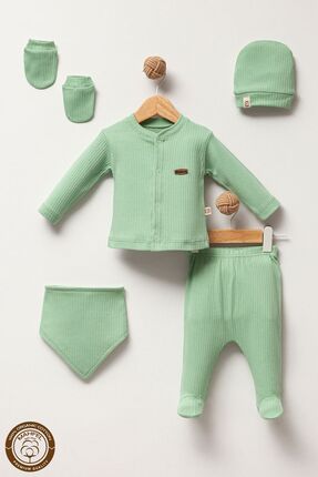 MAHFEL Nane Ferahlığı Su Yeşili 5'li Yenidoğan Bebek Hastane Çıkış Seti