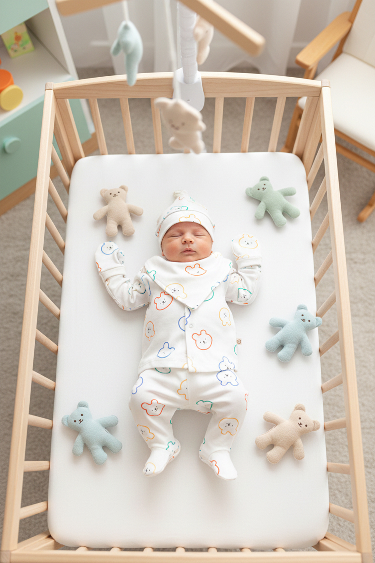 MAHFEL Renkli Ayı Silüetli 5'li Yenidoğan Bebek Hastane Çıkış Seti fotoğrafı 2 (önizleme)