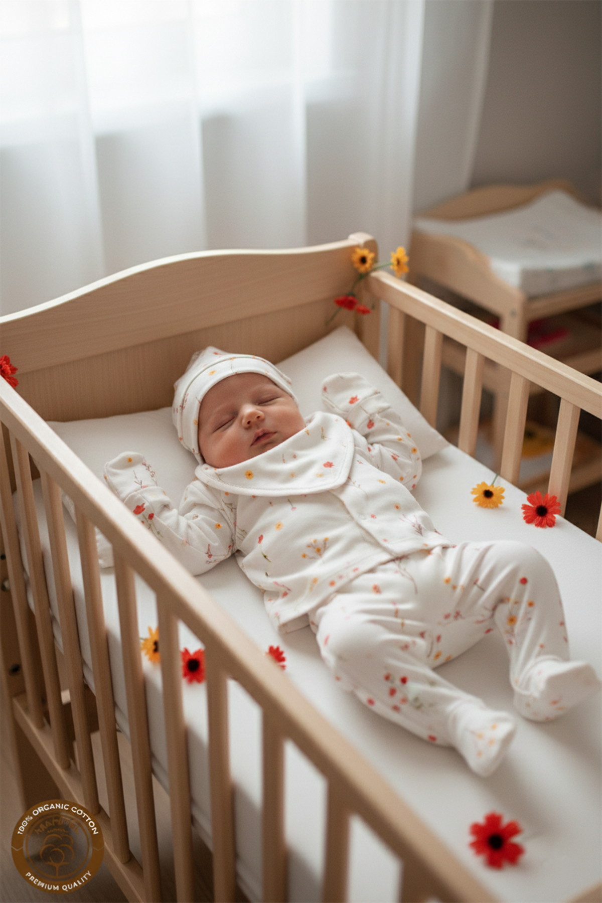 MAHFEL Renkli Çiçek Desenli Bebek Hastane Çıkış Seti fotoğrafı 2 (önizleme)