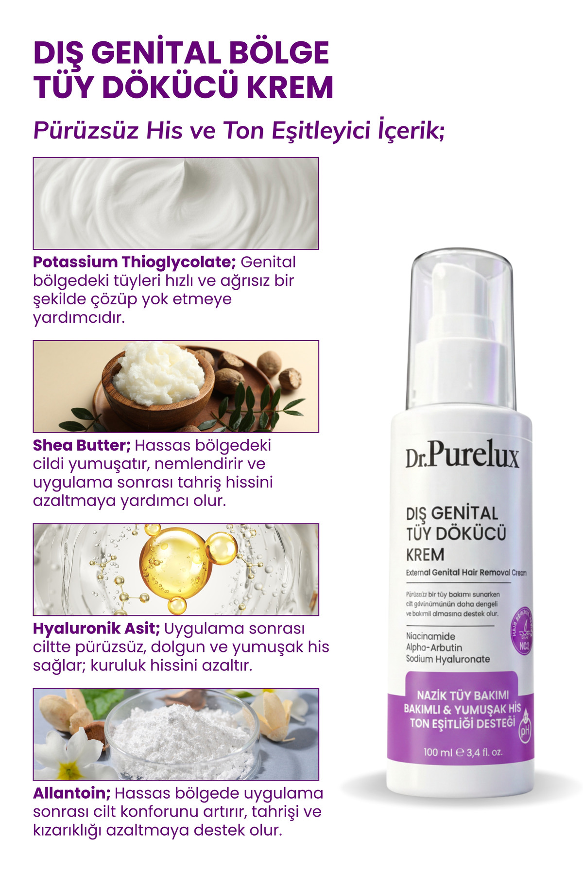 Dış Genital Bölge İçin Hassas Tüy Dökücü Krem – Pürüzsüz His ve Ton Eşitleyici 100 ml — tüy2 — تصویر 4 از 7