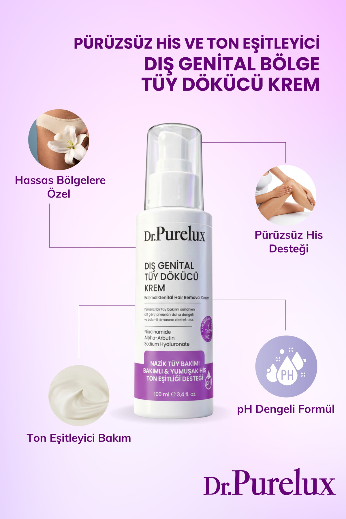Dış Genital Bölge İçin Hassas Tüy Dökücü Krem – Pürüzsüz His ve Ton Eşitleyici 100 ml — tüy2 — تصویر 3 از 7